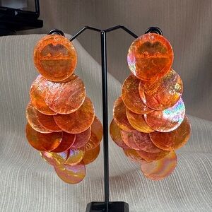 Vibrant Terry Crystals Orange Disc Earrings with Gold Accents